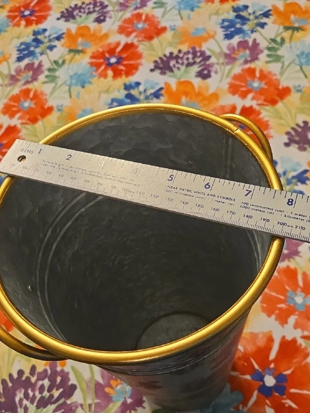 MacKenzie-Childs Floral Metal Umbrella Vase with Gold Trim